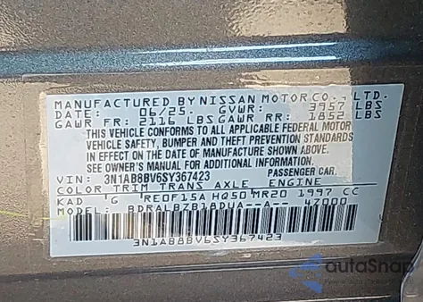 2025 Nissan Sentra S from USA, damaged, VIN 3N1AB8BV6SY367423